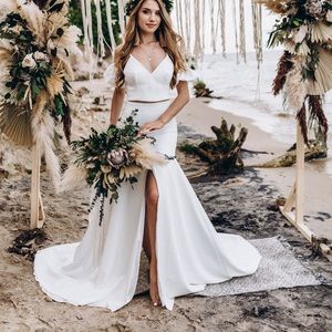 White Ivory silk crepe skirt with slit